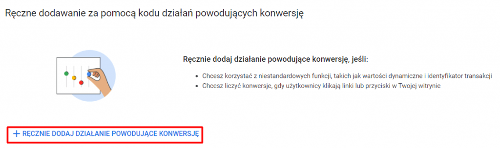 Ręcznie dodaj działanie powodujące konwersje